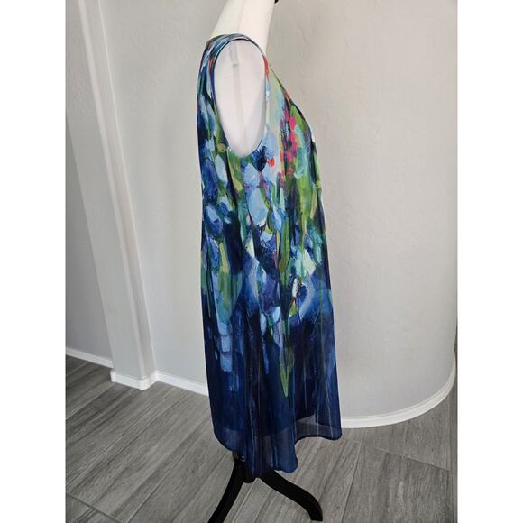 Claire Desjardins Abstract Art to Wear Floral Dress Blue Sleeveless Flowey Sz M - Picture 4 of 11